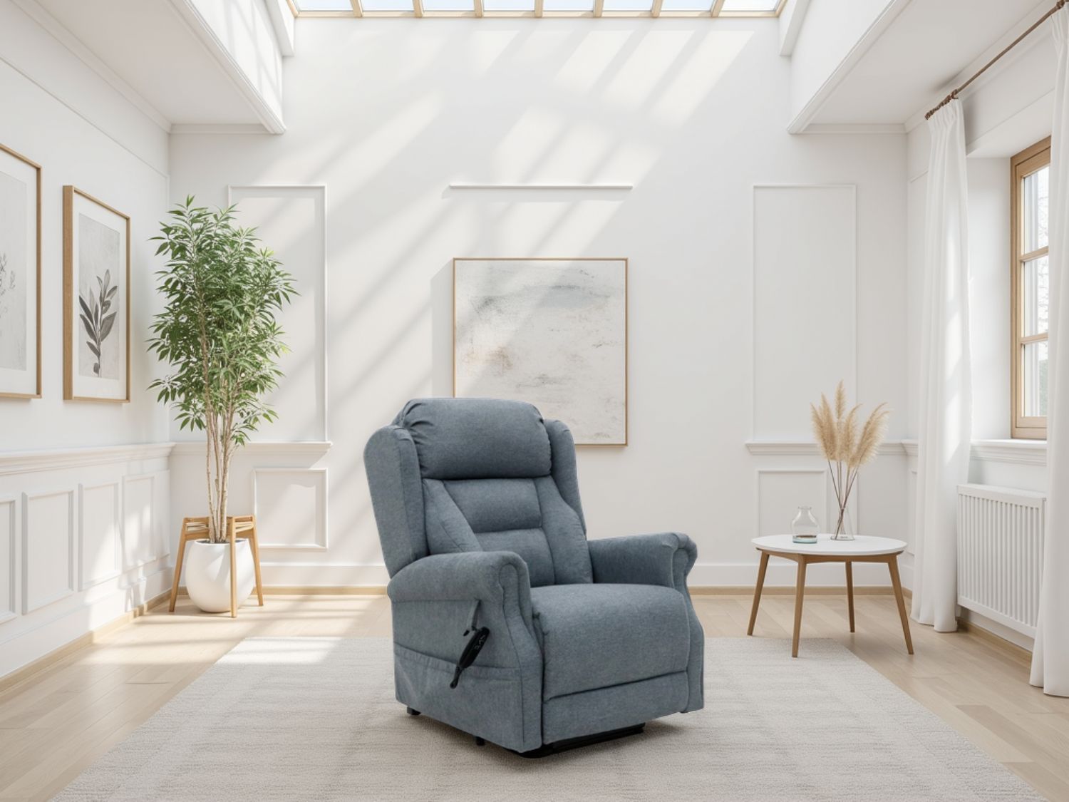 Beige Fabric Lift And Rise Electric Recline Chair
