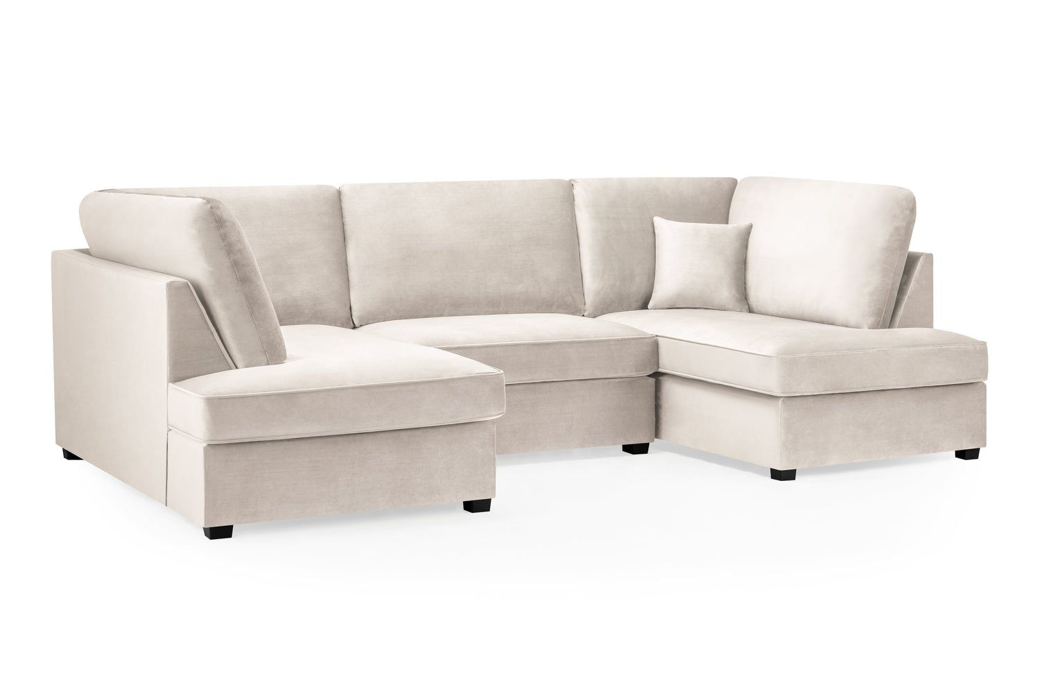 Beige Fabric U Shaped Corner Sofa Wooden Feet