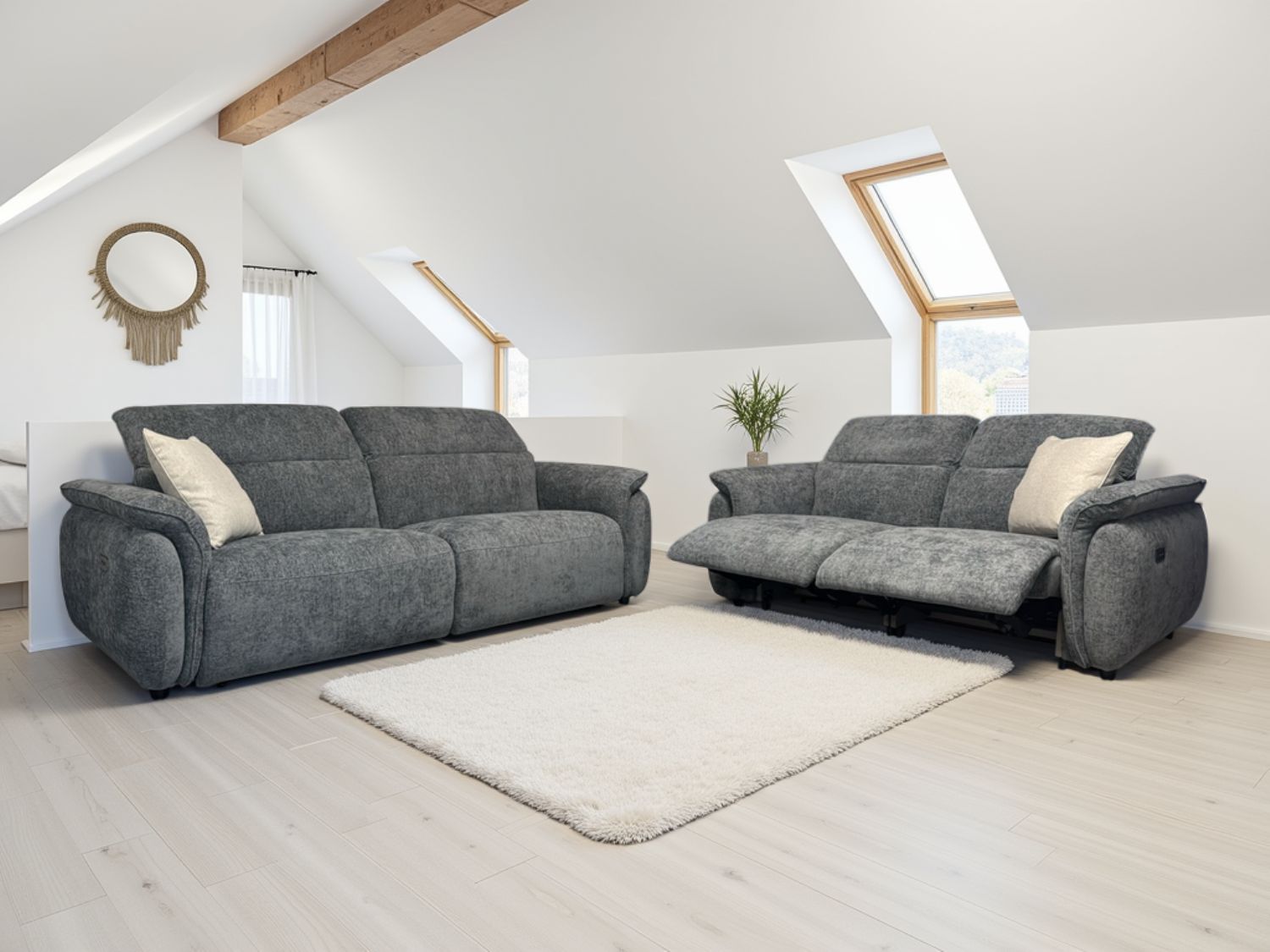 Grey Fabric 3 Seater Laid Back Electric Recliner Sofa