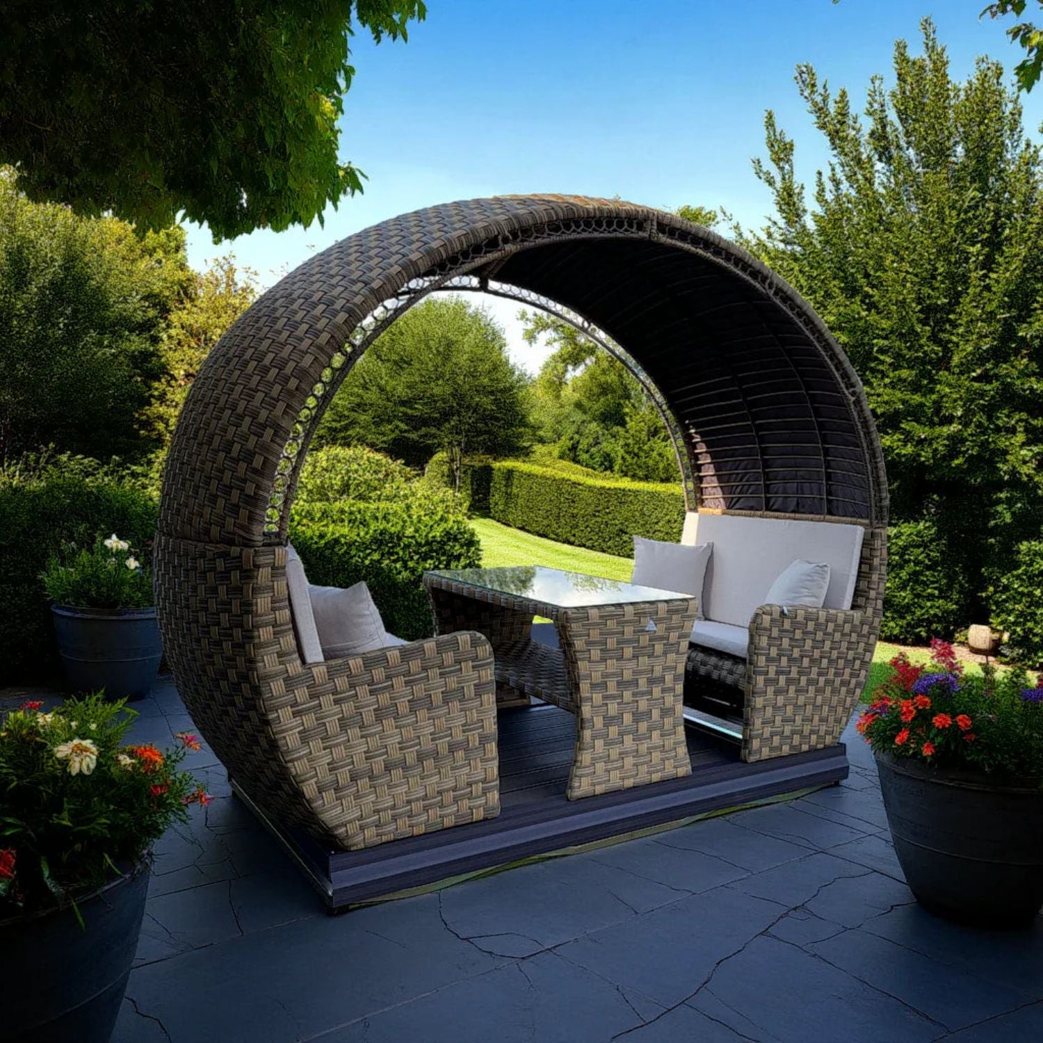 Brown Rattan Garden Sliding Seating Set
