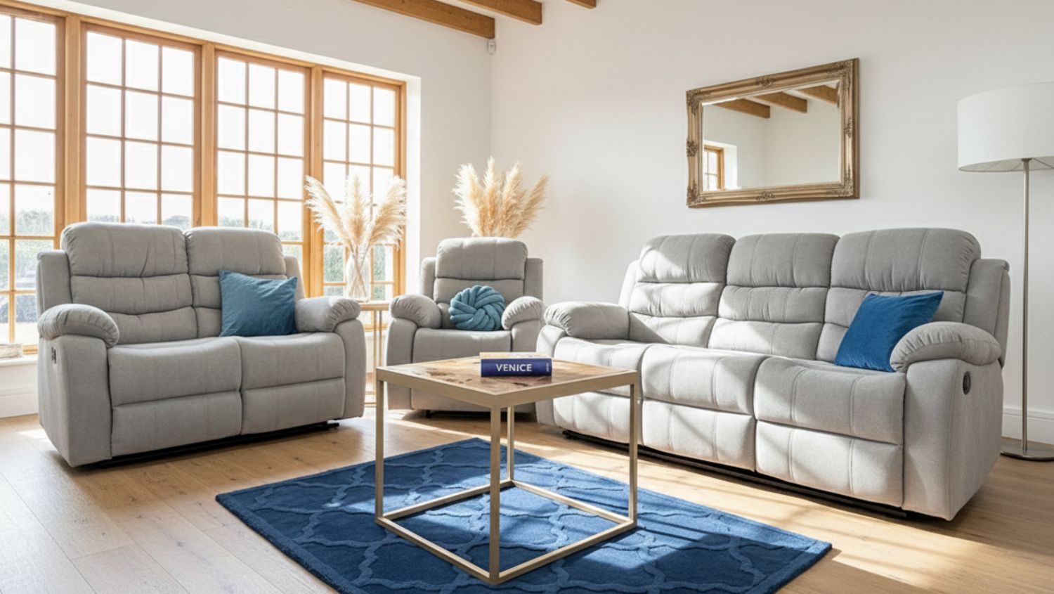 Grey Fabric 3+2+1 Manual Recliner Sofa Set