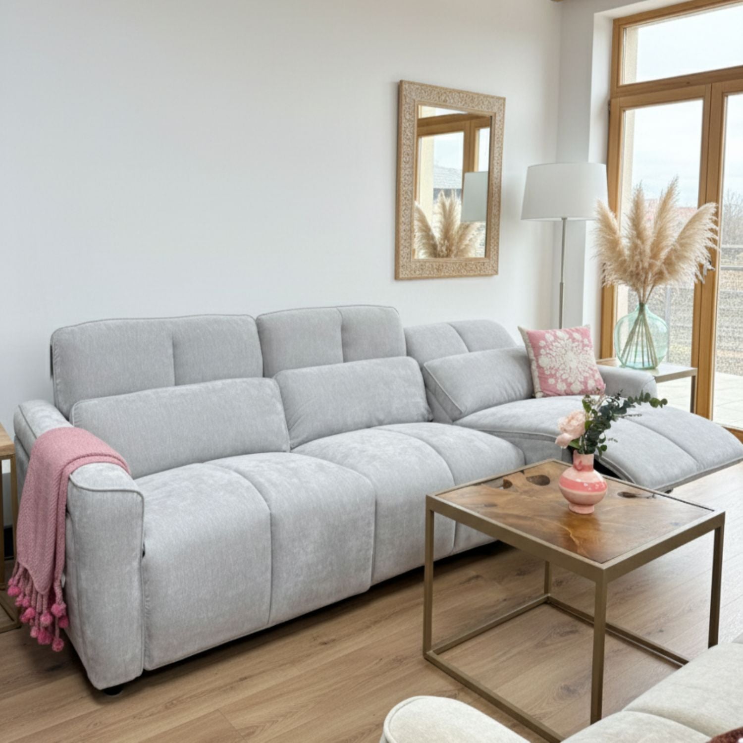 Grey Fabric Upholstered 3 Seater Electric Recliner Sofa