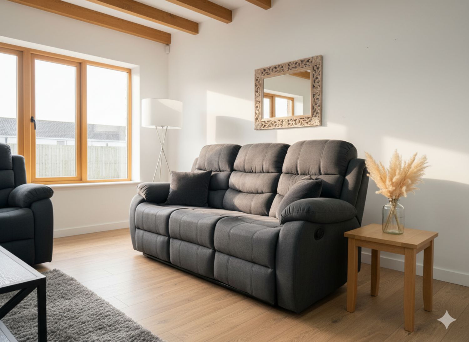 Black Fabric 3 Seater Manual Recliner Sofa Set 3+2+1