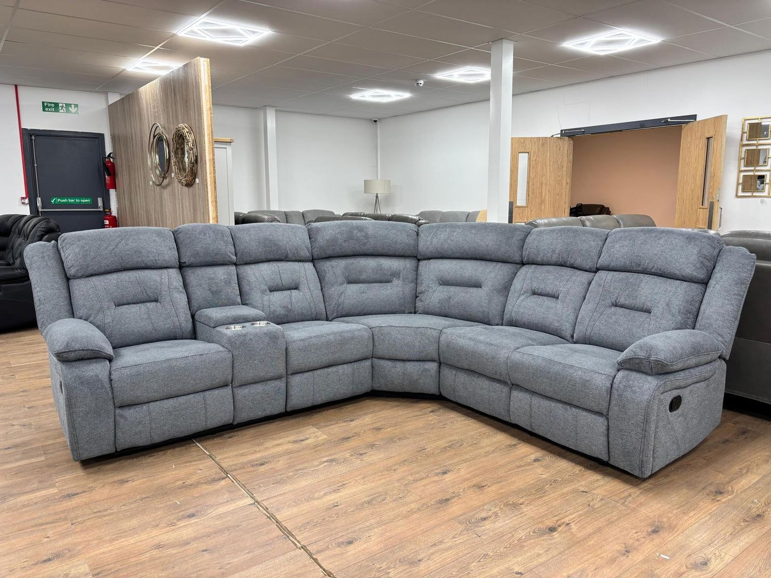 Grey Fabric Large Manual Recliner Corner Group Sofa