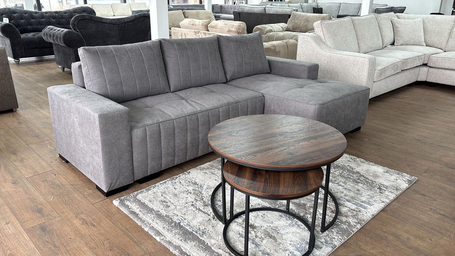 Grey Fabric Right Hand Facing Corner Sofabed with Storage