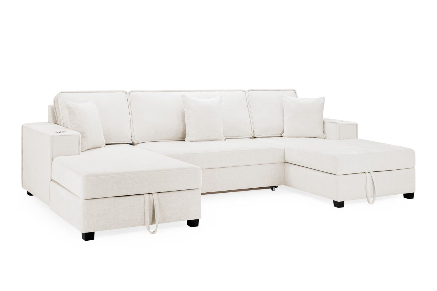Beige Fabric Universal Large Fold Out Corner Sofabed
