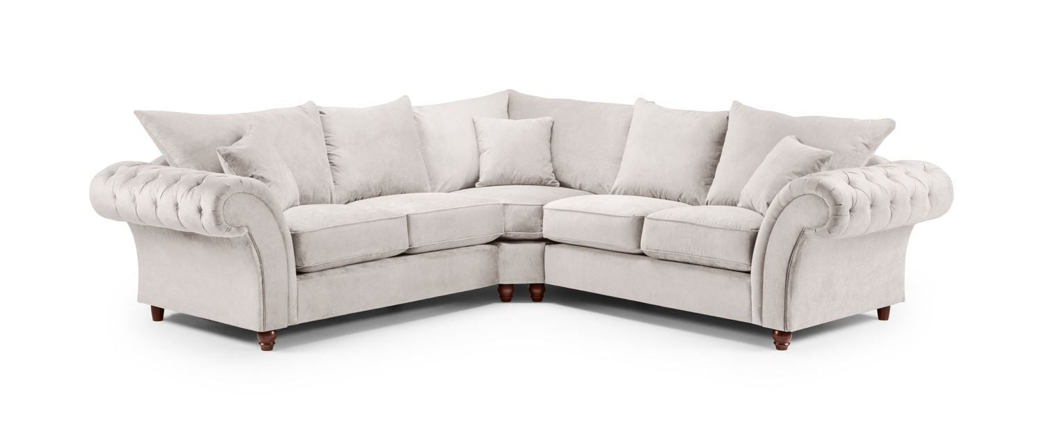 Stone Fabric Large Fullback Corner Sofa Button Tufted