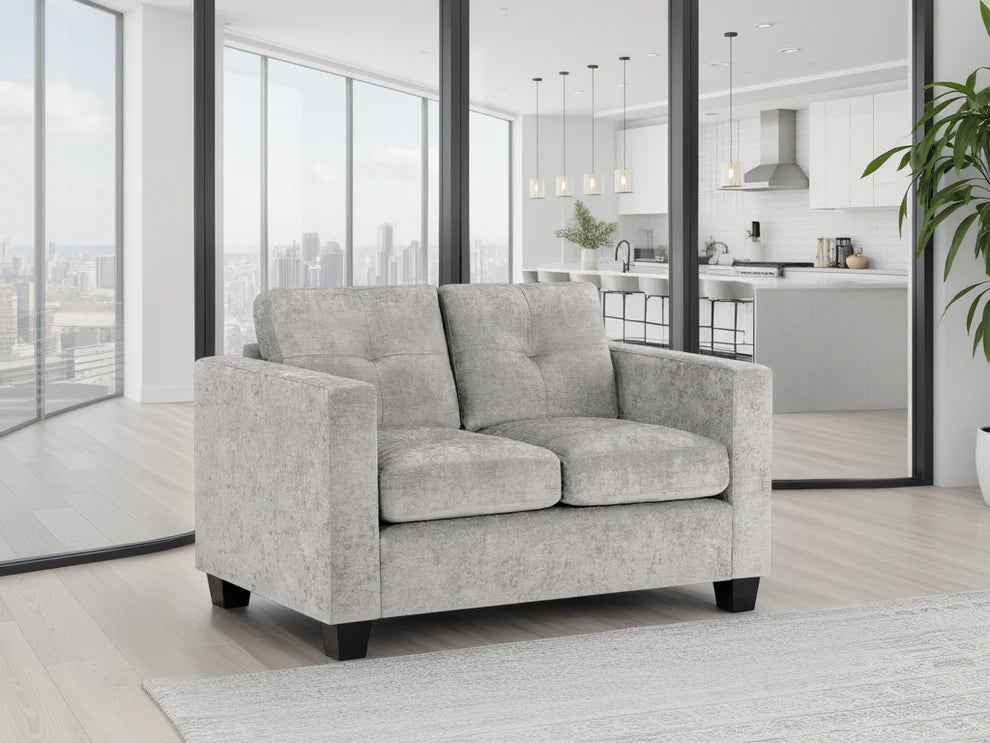Grey Leather Effect Fabric Standard Back 2 Seater Sofa