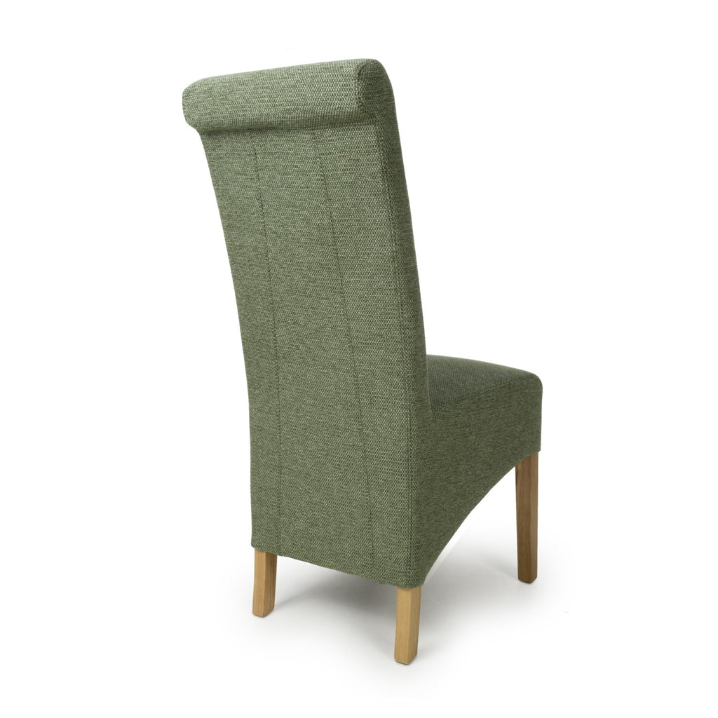 Green Fabric Scroll Back Dining Chair Light Wood Legs