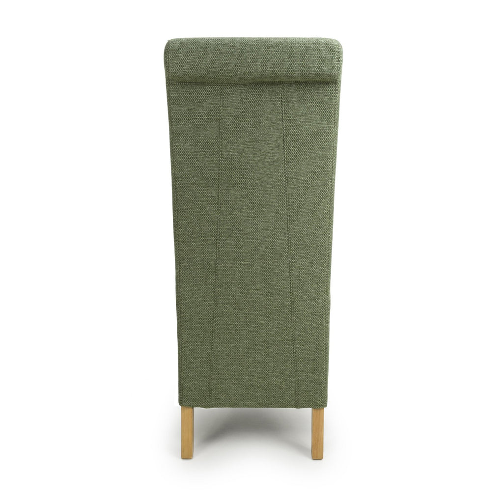 Green Fabric Scroll Back Dining Chair Light Wood Legs