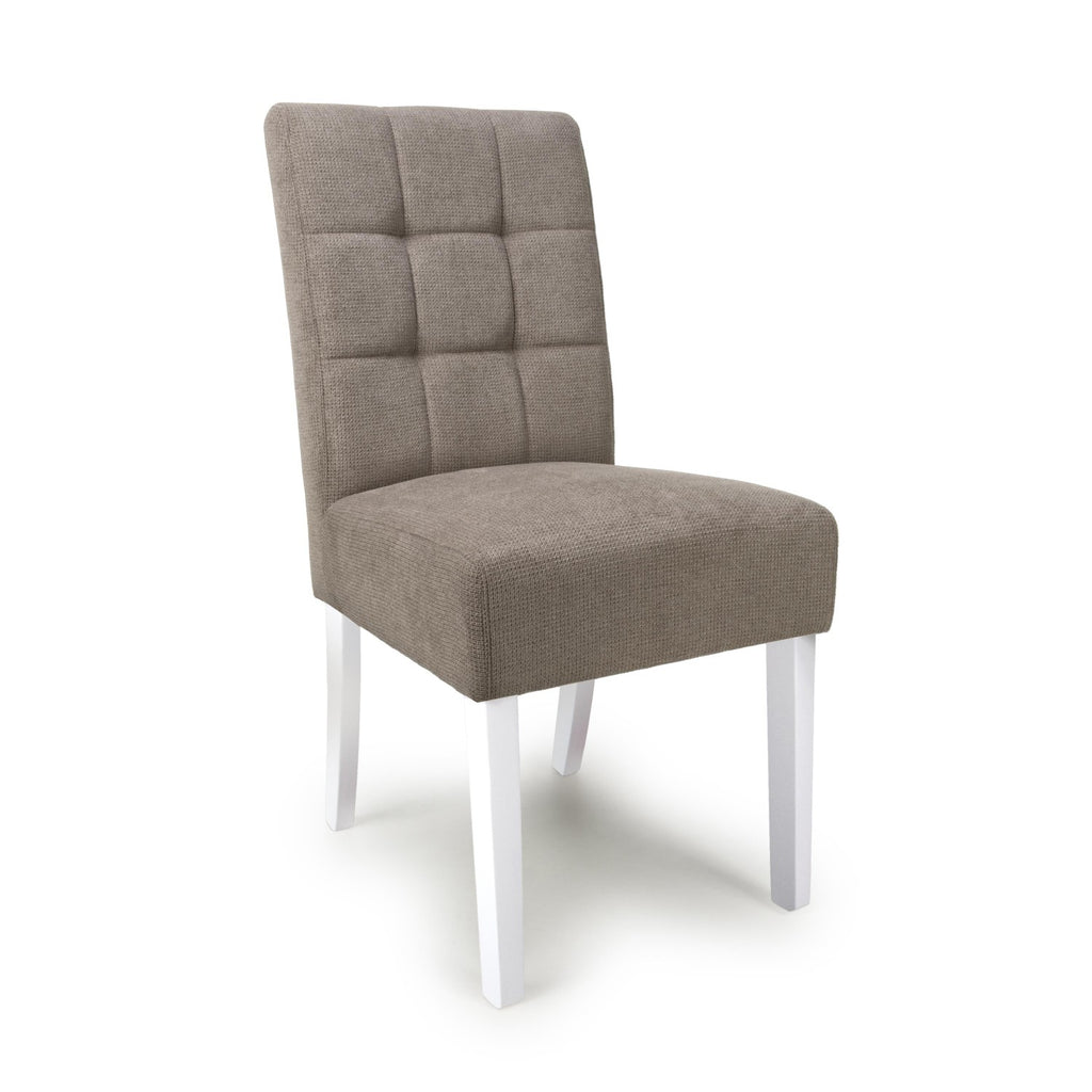Moseley Waffle Flax Effect Light Brown Dining Chair in White Legs