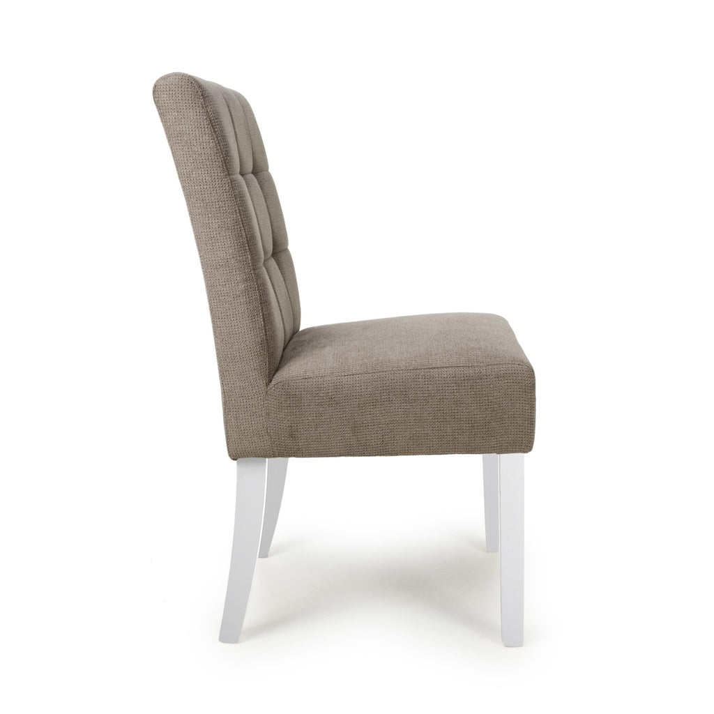 Moseley Waffle Flax Effect Light Brown Dining Chair in White Legs