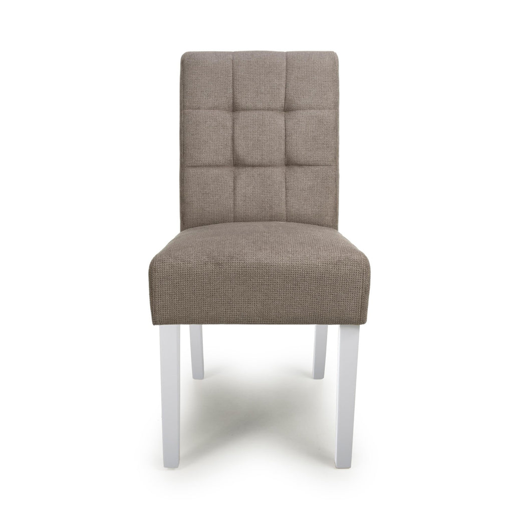 Moseley Waffle Flax Effect Light Brown Dining Chair in White Legs