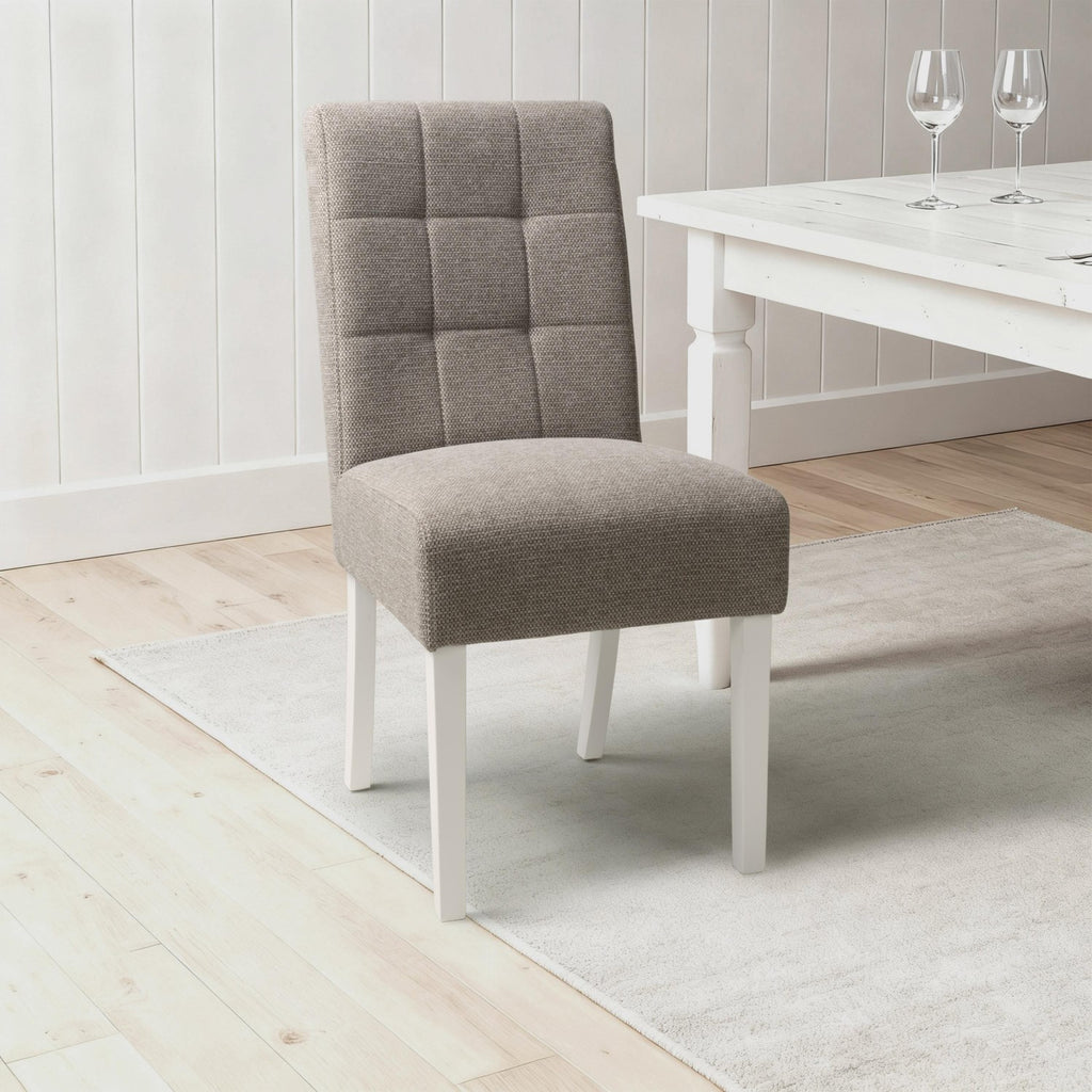 Mocha Fabric Waffle Back Dining Chair with White Legs