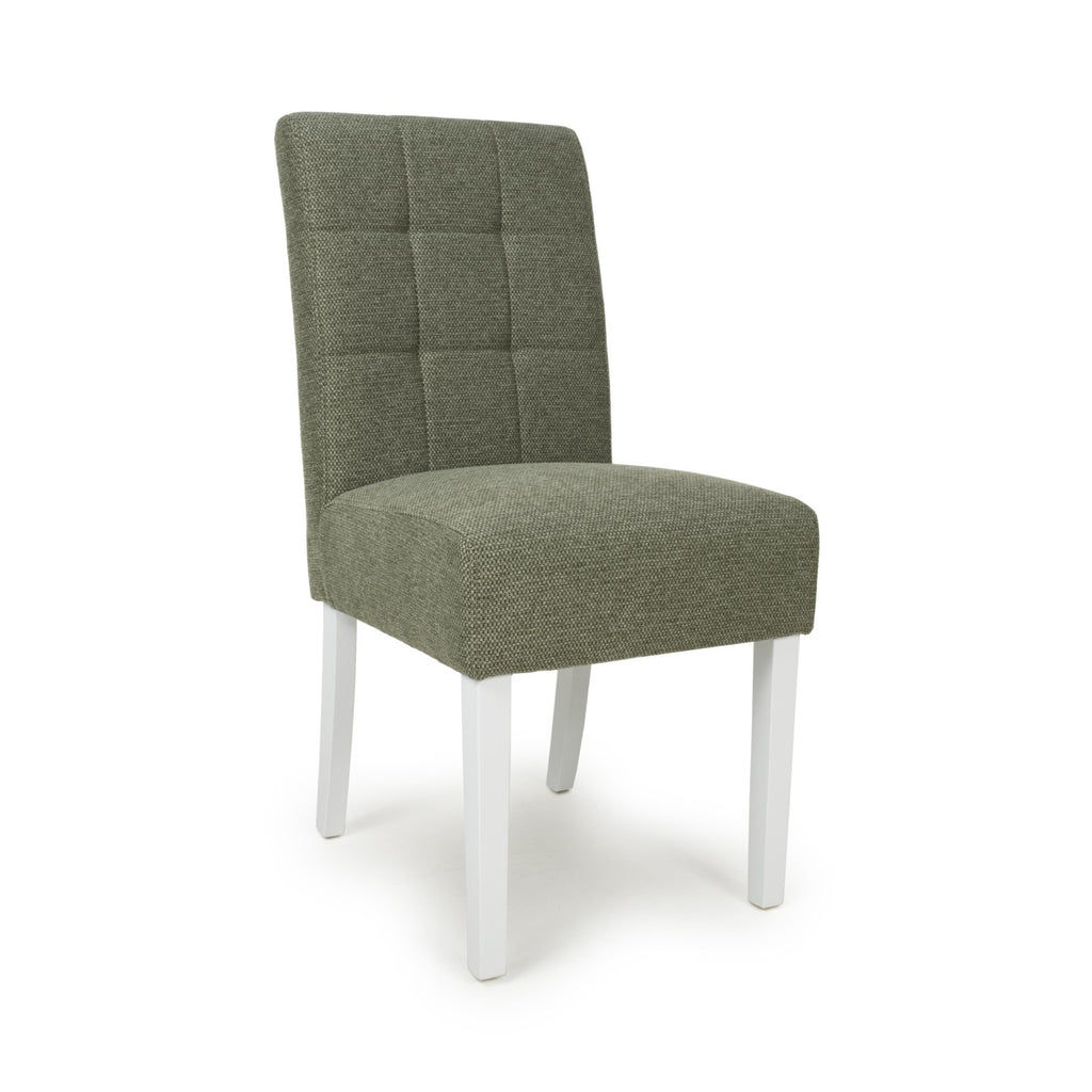 Green Fabric Waffle Back Dining Chair with White Wooden Legs
