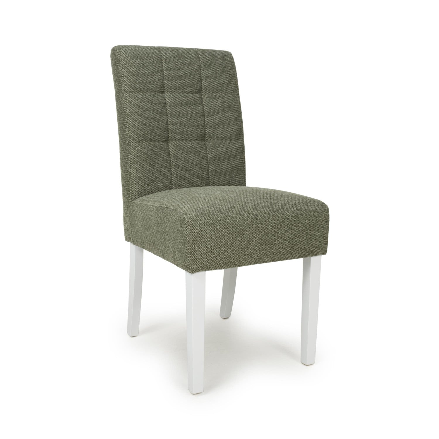 Green Fabric Waffle Back Dining Chair with White Wooden Legs