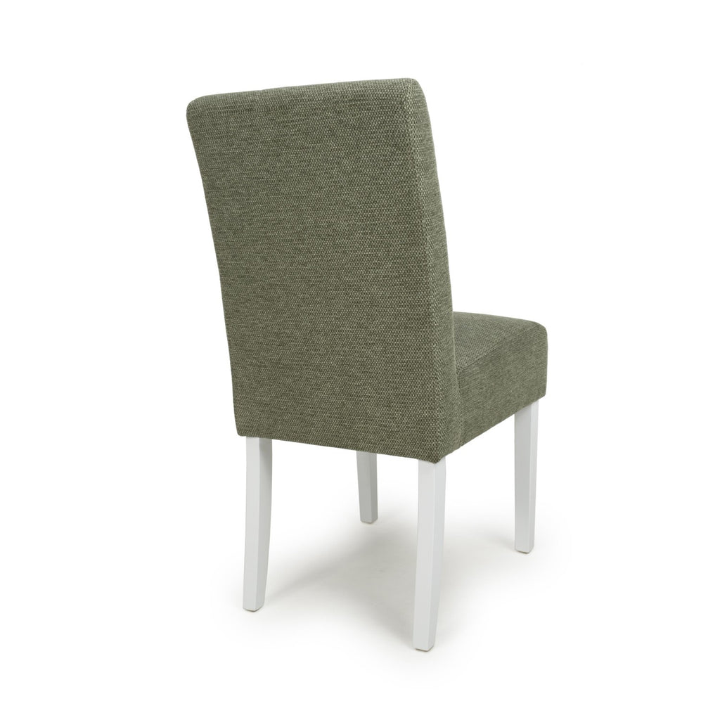 Green Fabric Waffle Back Dining Chair with White Wooden Legs
