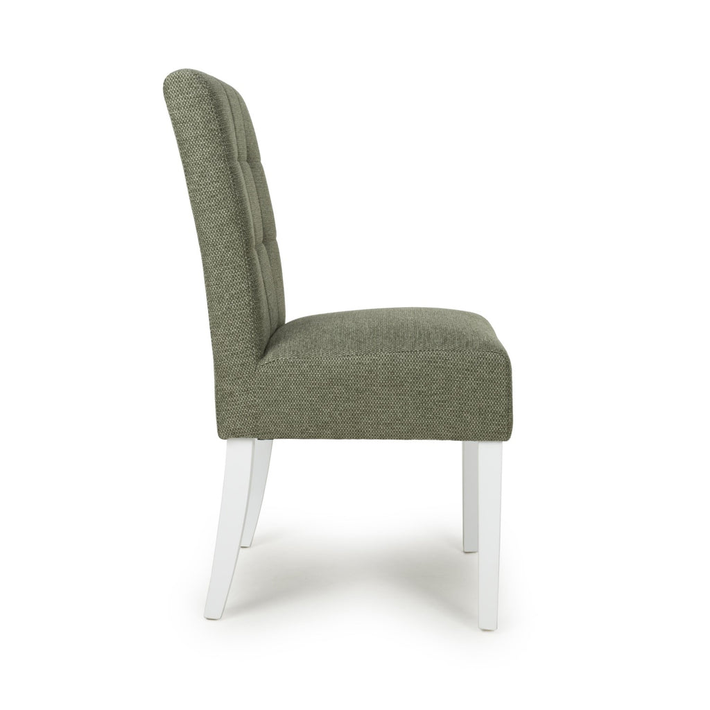 Green Fabric Waffle Back Dining Chair with White Wooden Legs