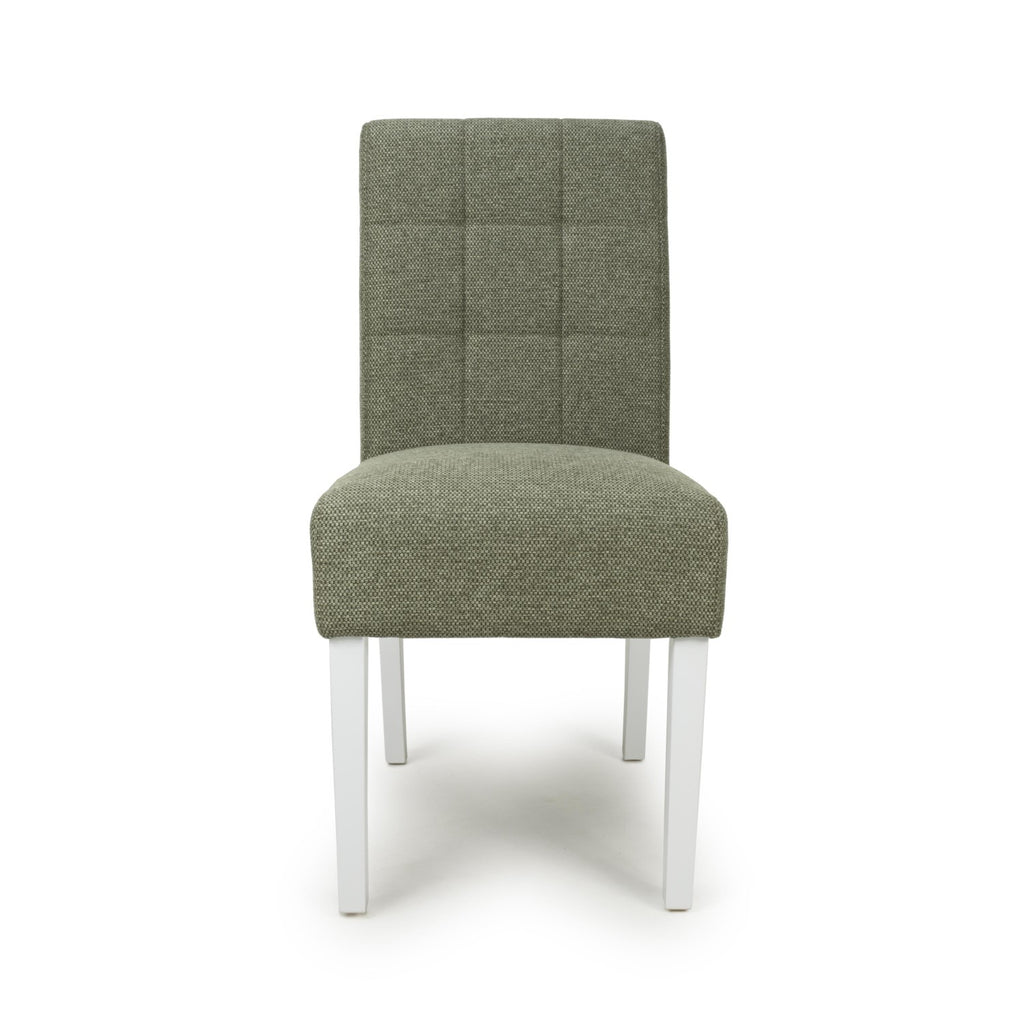 Green Fabric Waffle Back Dining Chair with White Wooden Legs