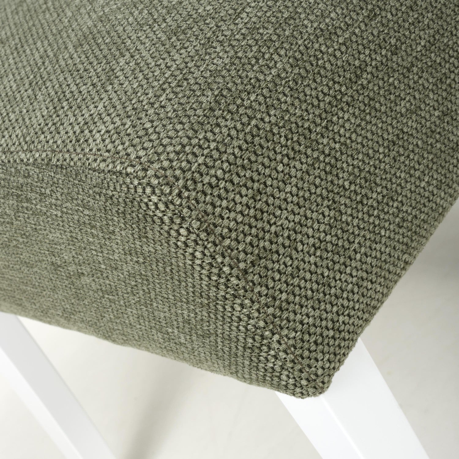 Green Fabric Waffle Back Dining Chair with White Wooden Legs