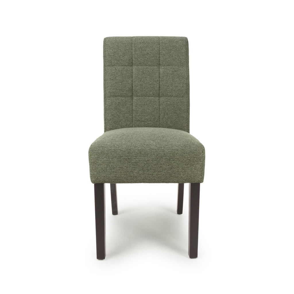 Green Weave Fabric Dining Chair with Walnut Legs