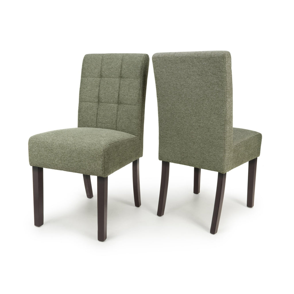 Green Weave Fabric Dining Chair with Walnut Legs