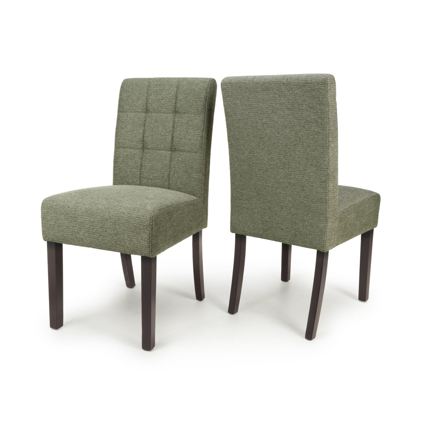 Green Weave Fabric Dining Chair with Walnut Legs