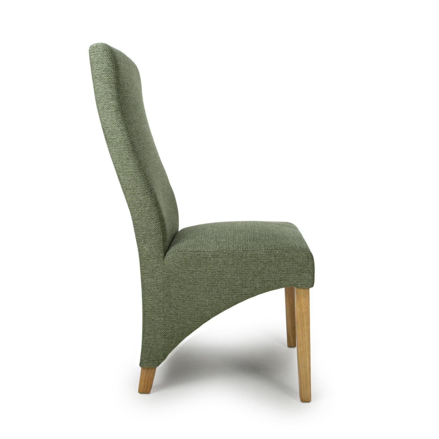 Green Fabric Weave Wave Back Dining Chair Wooden Legs