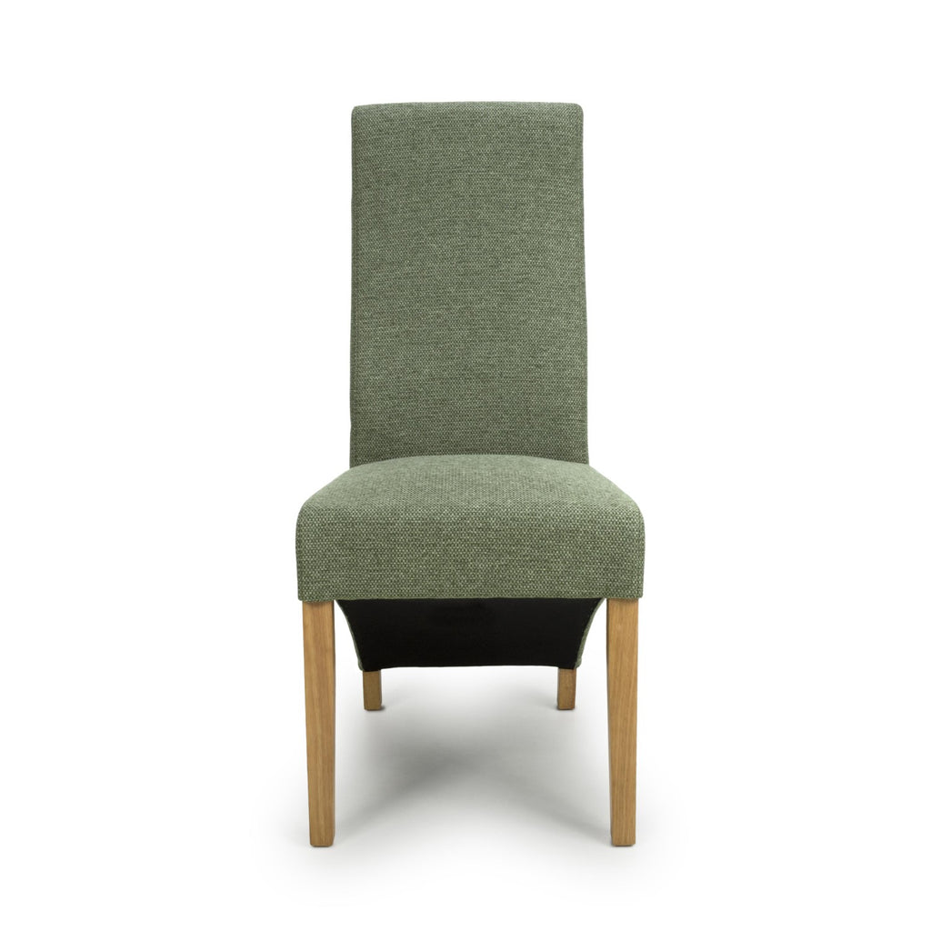 Green Fabric Weave Wave Back Dining Chair Wooden Legs