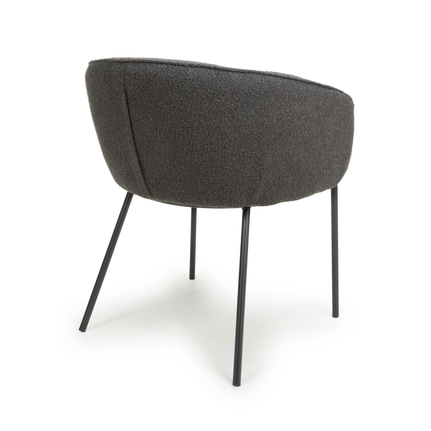 Grey Boucle Fabric Curved Dining Tub Chair Black Metal Legs