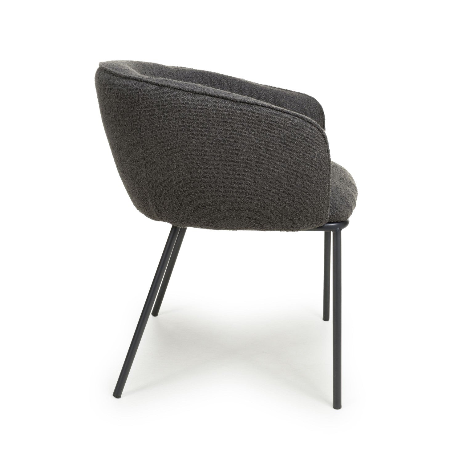 Grey Boucle Fabric Curved Dining Tub Chair Black Metal Legs