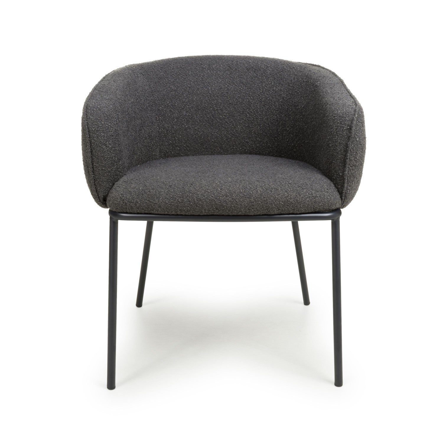 Grey Boucle Fabric Curved Dining Tub Chair Black Metal Legs