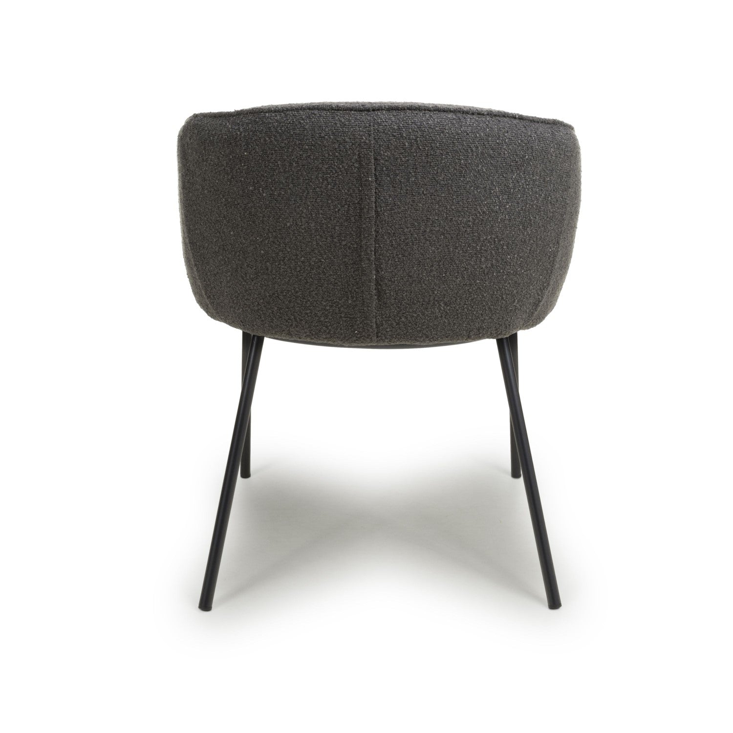 Grey Boucle Fabric Curved Dining Tub Chair Black Metal Legs