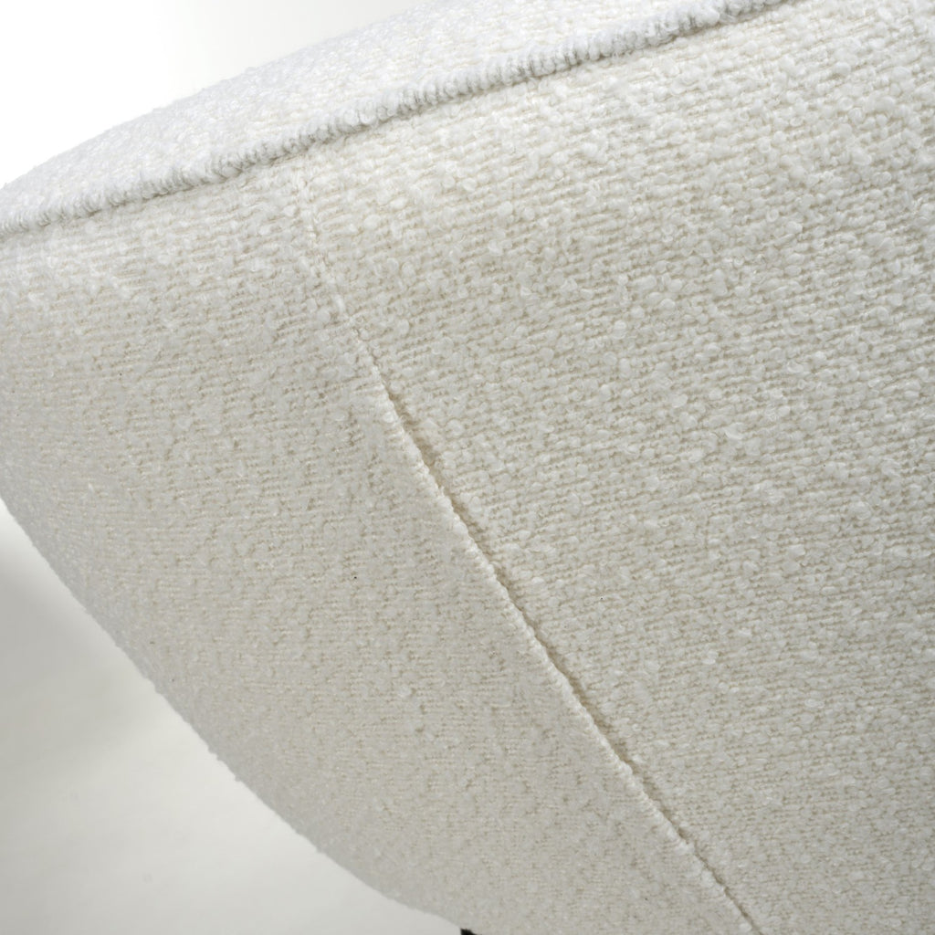 White Boucle Fabric Curved Tub Dining Chair Black Metal Legs