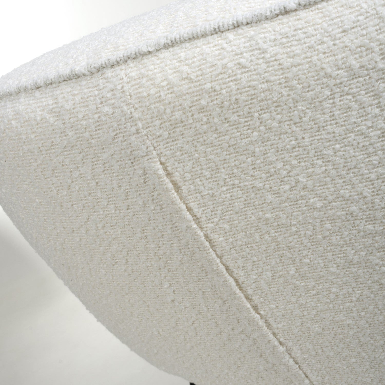 White Boucle Fabric Curved Tub Dining Chair Black Metal Legs