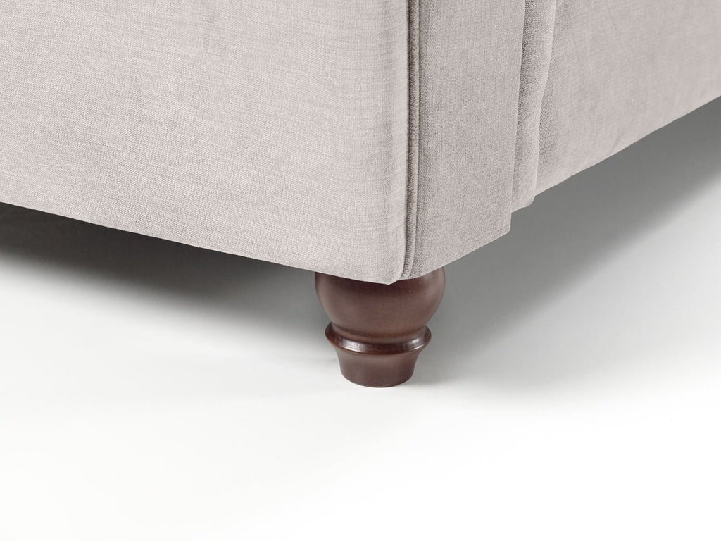 Stone Fabric Buttoned Back Fullback 3 Seater Sofa Scroll Arm