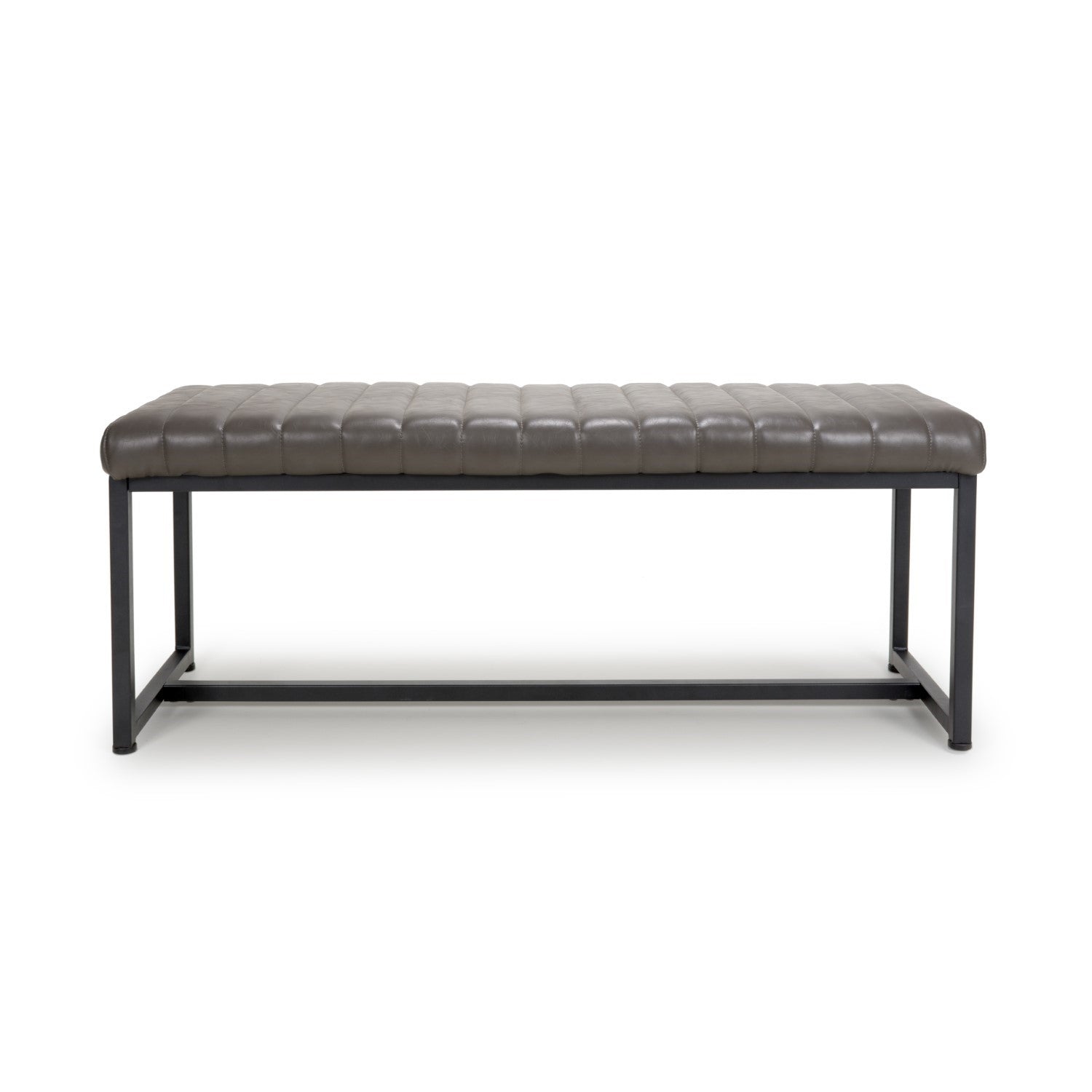 Grey Leather 120cm Dining Bench Black Metal Legs