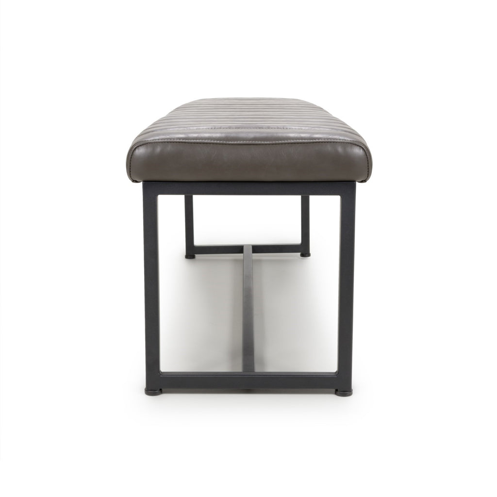 Grey Leather 120cm Dining Bench Black Metal Legs