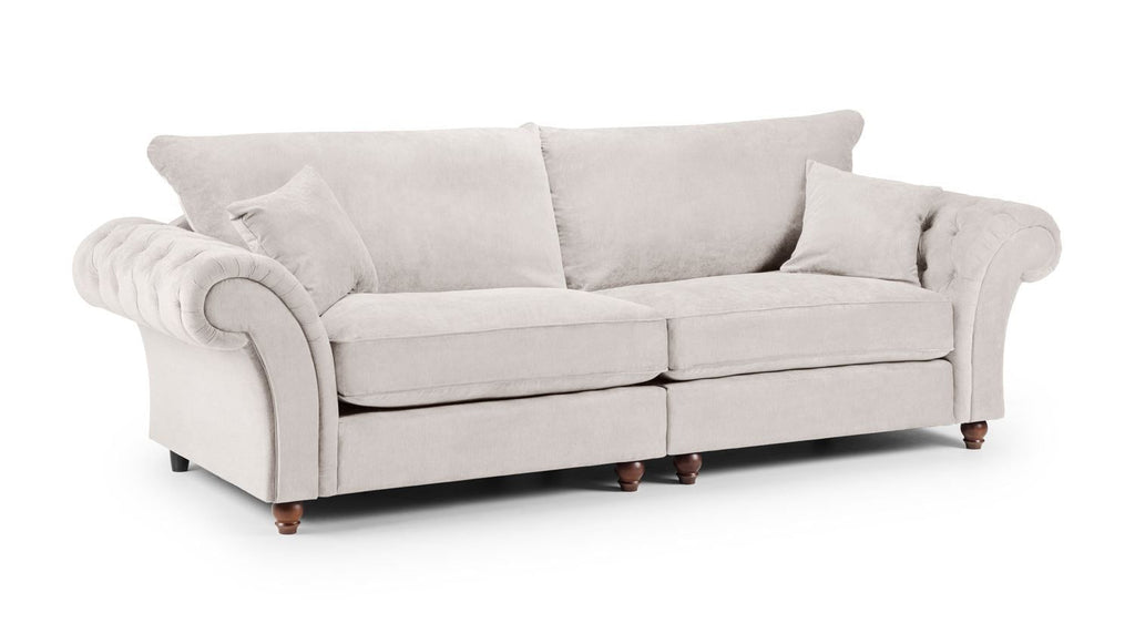 Stone Fabric 4 Seater Fullback Sofa with Button Tufted Arms