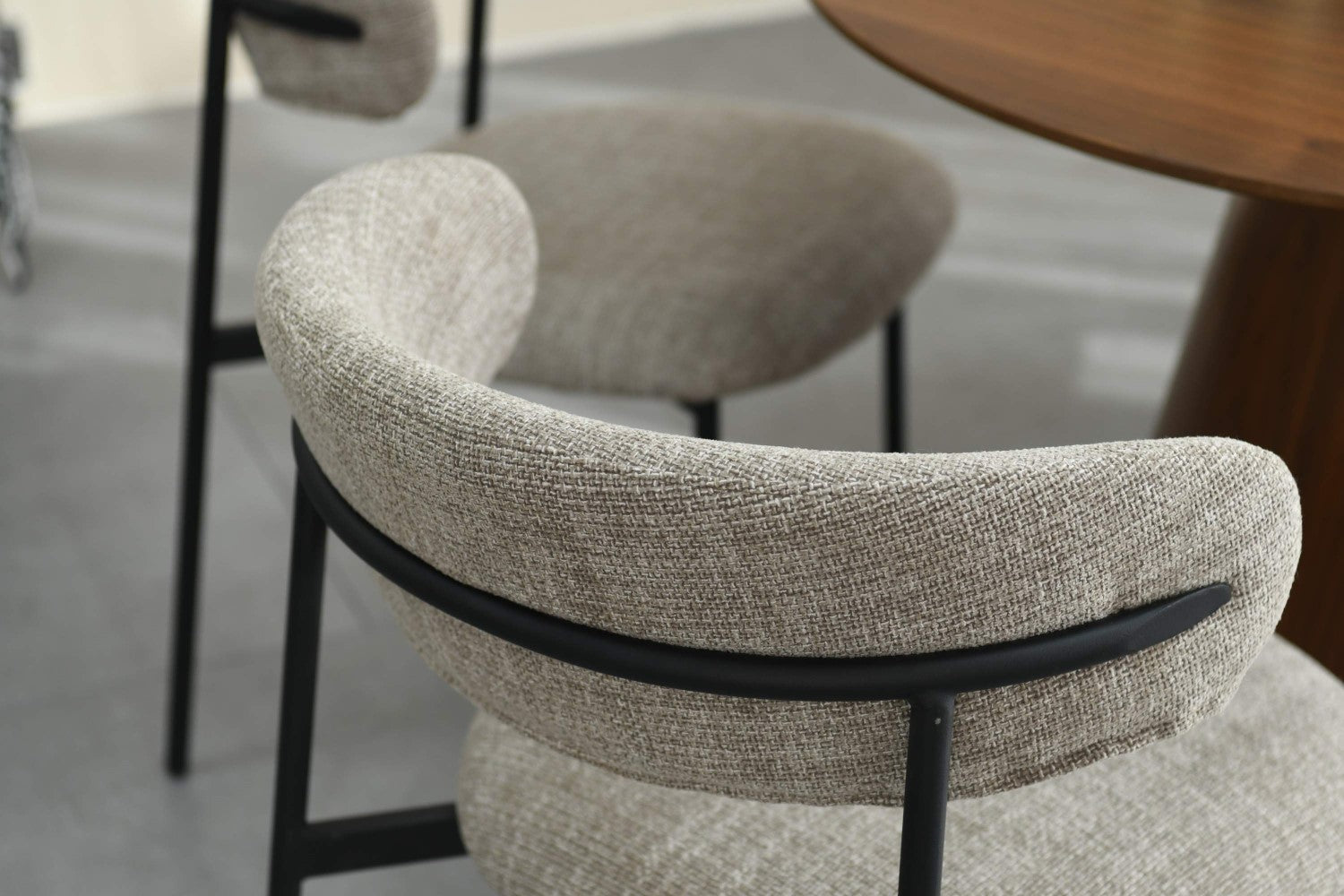 Angled Deco Style Tweed Oatmeal Fabric Dining Chair