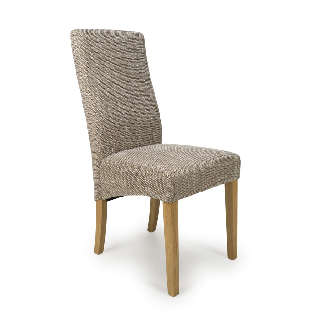 Tweed Oatmeal Fabric Dining Chair with Wooden Legs