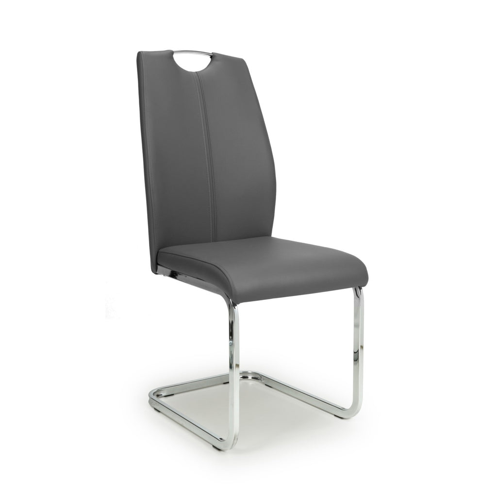 Grey Leather Effect Cantilever Dining Chair