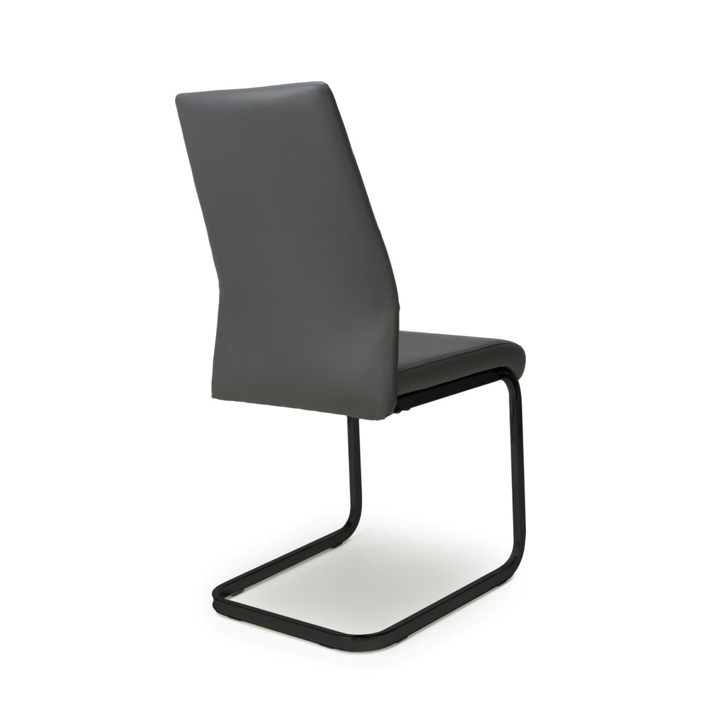 Grey Leather Effect Cantilever Dining Chair Black Metal Legs