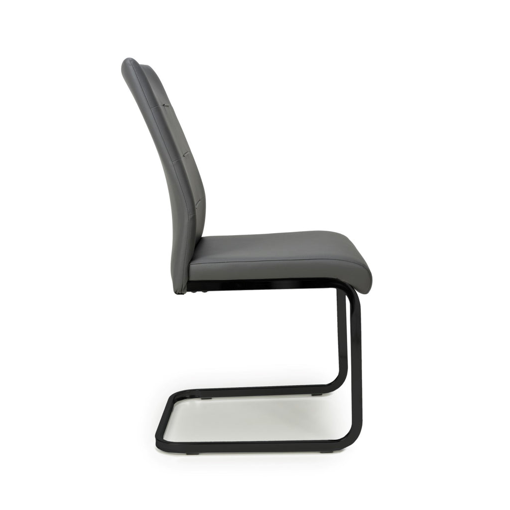 Grey Leather Effect Cantilever Dining Chair Black Metal Legs