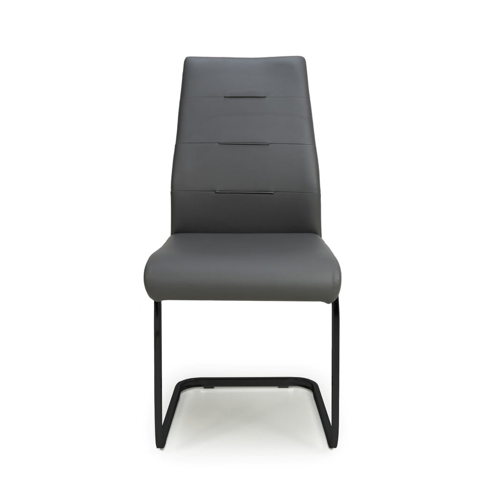 Grey Leather Effect Cantilever Dining Chair Black Metal Legs