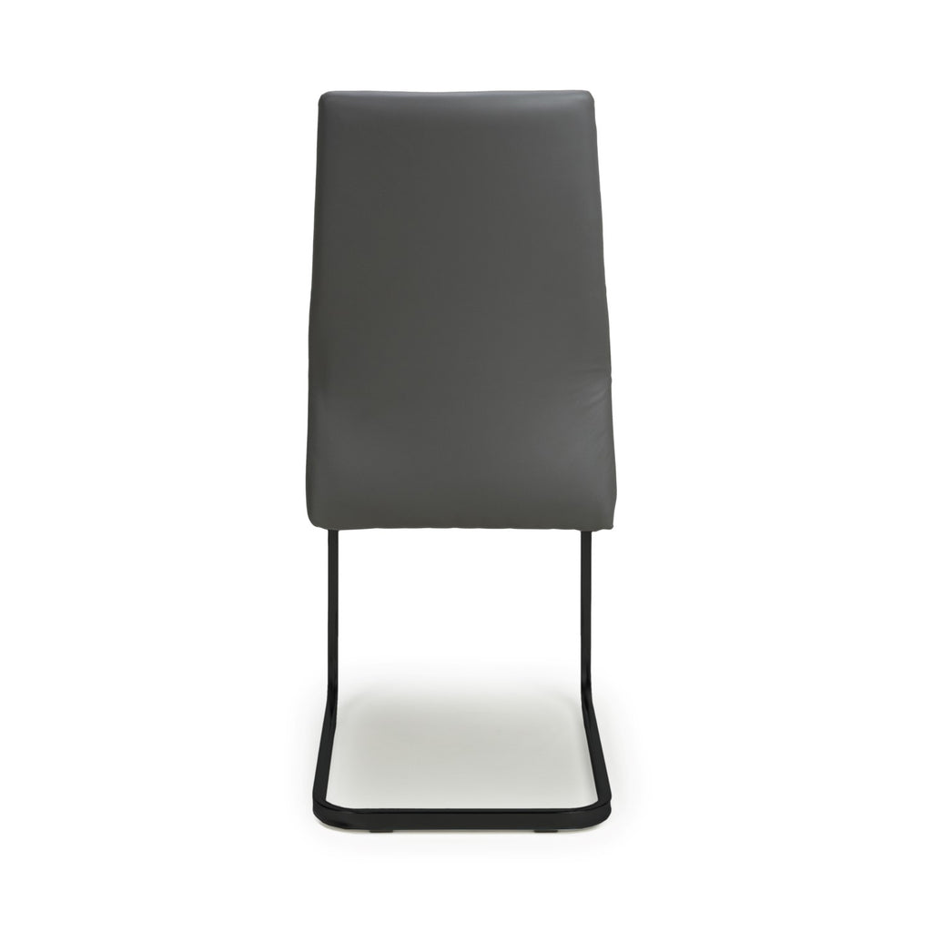Grey Leather Effect Cantilever Dining Chair Black Metal Legs