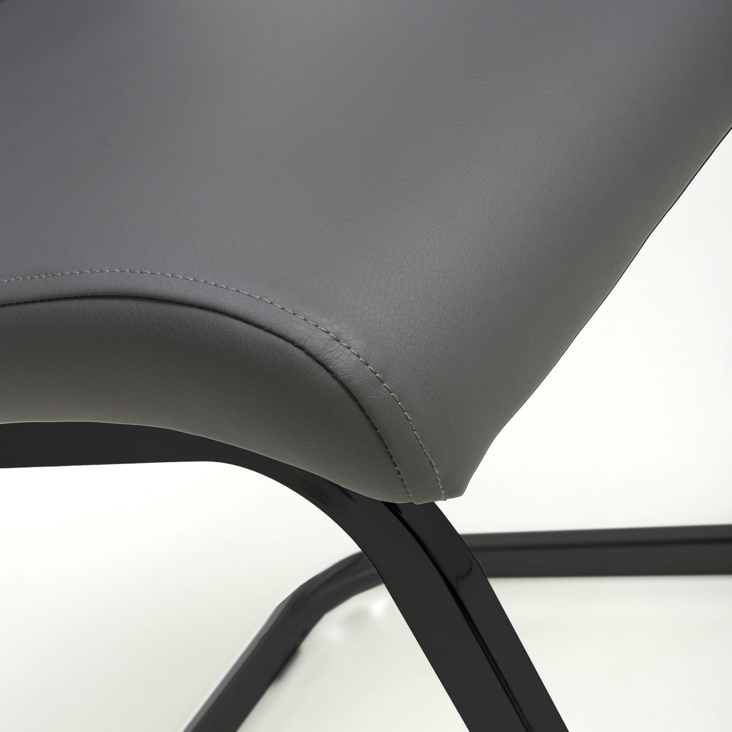 Grey Leather Effect Cantilever Dining Chair Black Metal Legs
