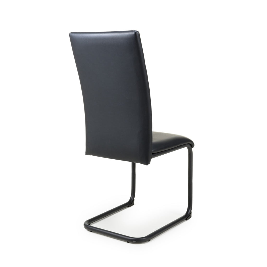 Black Leather Curved Back Cantilever Dining Chair