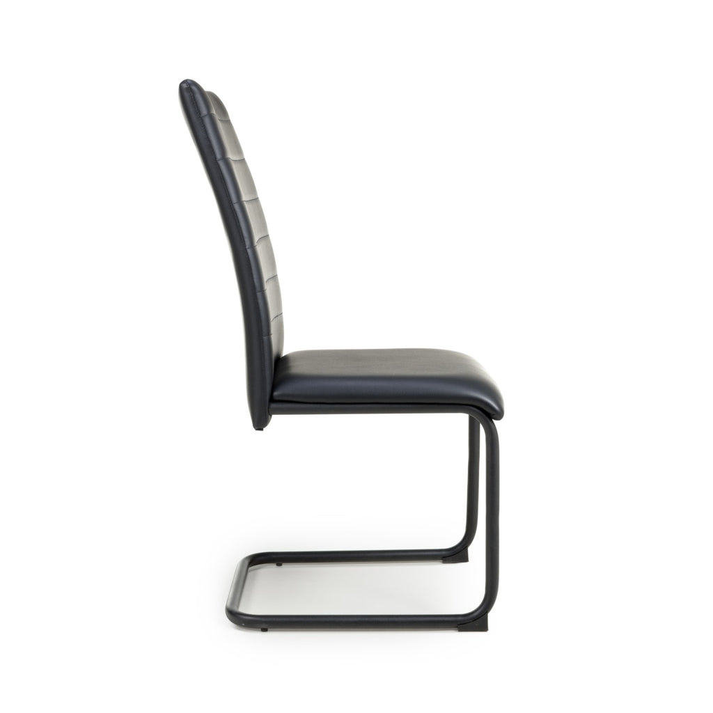 Black Leather Curved Back Cantilever Dining Chair
