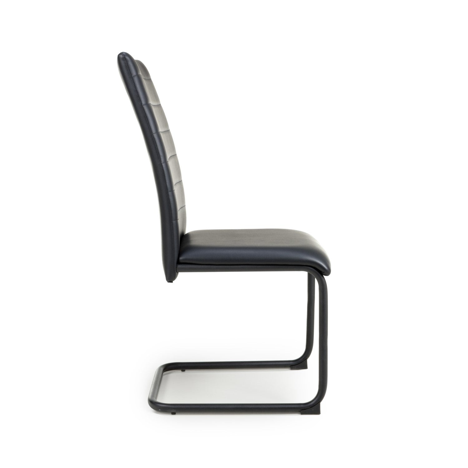Black Leather Curved Back Cantilever Dining Chair